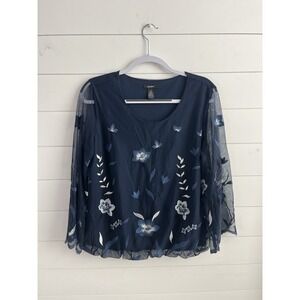 Alfani Women's Floral Embroidered Blouse Size Medium‎ 0521